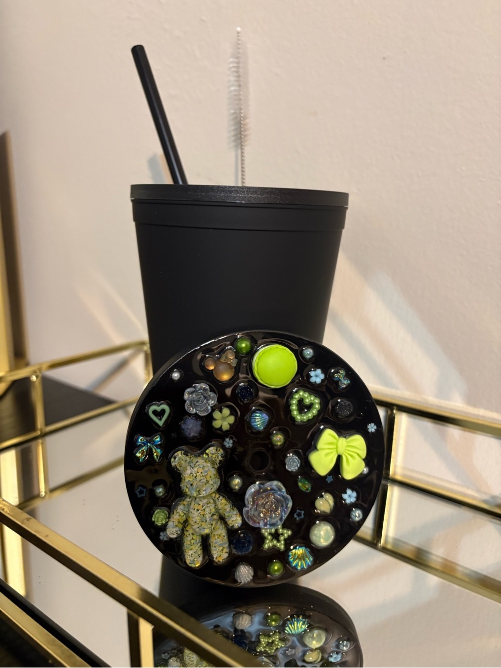 Black Acrylic PopGrip with Neon Green Embellishments
